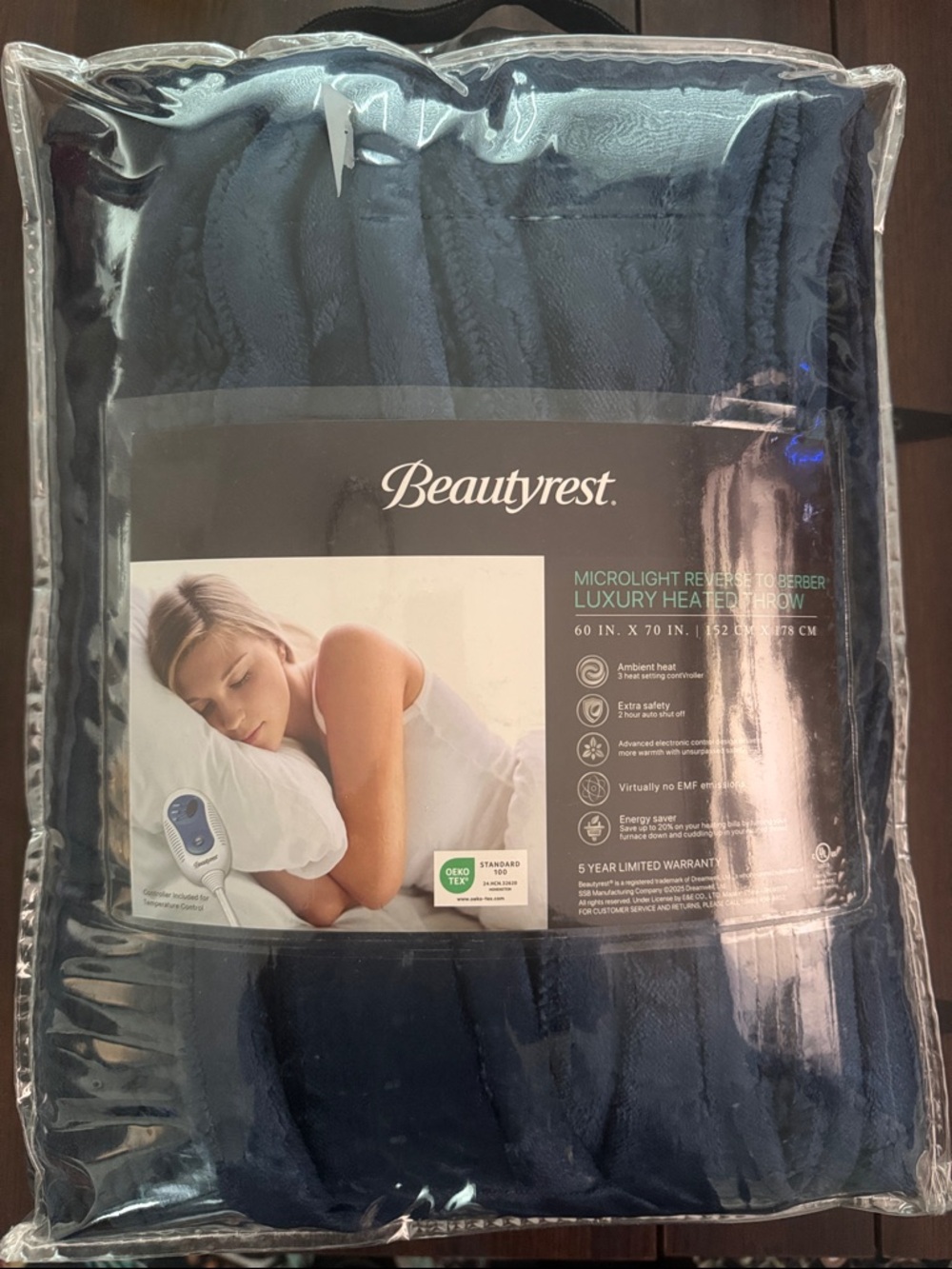 Beautyrest Navy Luxury Heated Throw Blanket